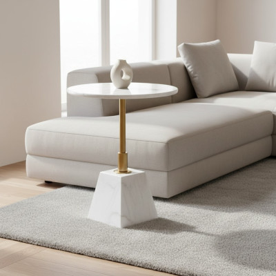 Gold-Weißer Beistelltisch Stilvolle Wohnzimmer Marmor Runde Tische