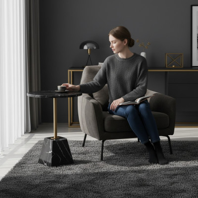Runder Schwarzer Couchtisch Beistelltisch Designer Tisch Wohnzimmer