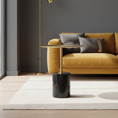Runder Schwarz-Goldener Beistelltisch Designer Wohnzimmer Möbel Tische