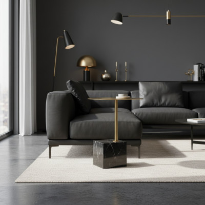 Designer Schwarz-Goldener Beistelltisch Luxus Wohnzimmer Metalltische Tisch