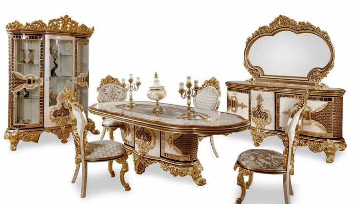 Luxus Weiße Klassisches Esszimmer Garnitur Esstisch 6x Stühle Kommode