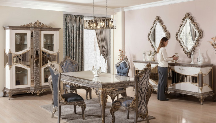 Luxuriöse Weiße Esszimmer Garnitur Esszimmer Möbel Tisch Stühle Spiegel