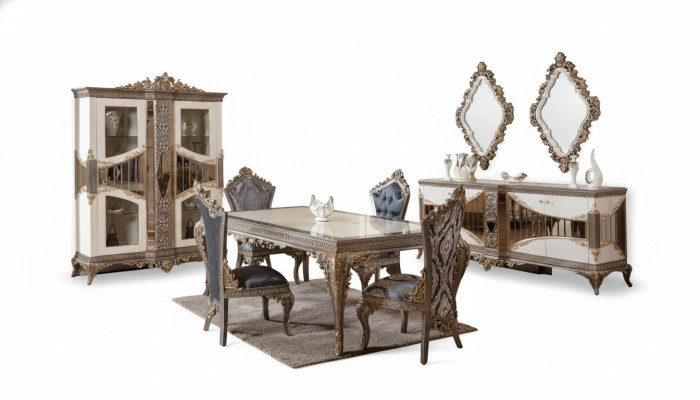 Luxuriöse Weiße Esszimmer Garnitur Esszimmer Möbel Tisch Stühle Spiegel