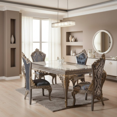 Designer Klassischer Esszimmer Set Stuhlgruppe Esstisch Garnitur 5tlg