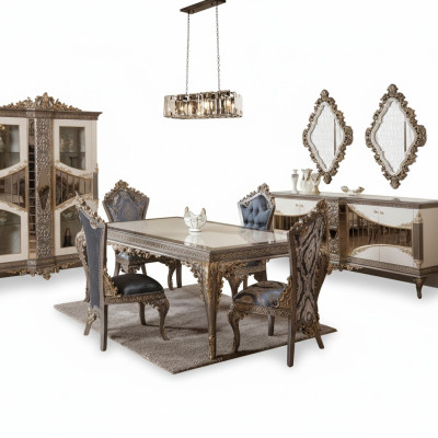 Designer Klassischer Esszimmer Set Stuhlgruppe Esstisch Garnitur 5tlg