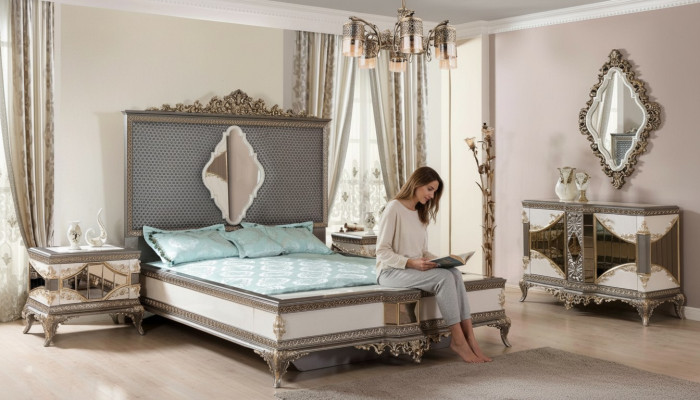 Klassische Schlafzimmer Garnitur Hochwertiges Set Doppelbett Kommode Sofa