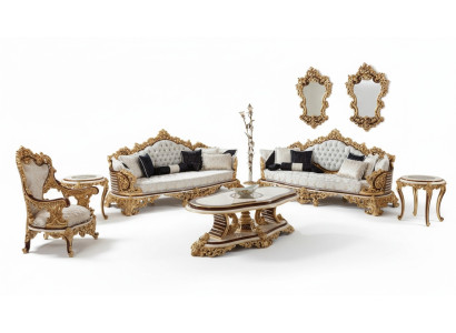 Klassische Weiße Chesterfield Sofagarnitur 3+3+1 SItzer Couchtisch 4tlg