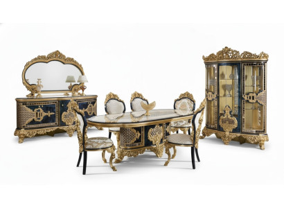 Schwarz-Goldenes Esszimmer Set Essgarnitur Holz Möbel Esstisch 5tlg Neu