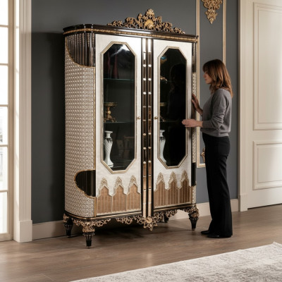 Klassische Vitrine Luxus Holz Vitrine Schränke Designer Glastüren Schrank