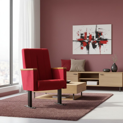 Designer Roter Luxus Stuhl 1-Sitzer Moderner Lehnstuhl Textil Holzmöbel
