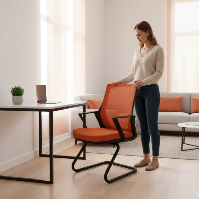 Hochwertig Bürostuhl Orange Schreibtischstuhl Modern Textilstuhl Stoff Neu