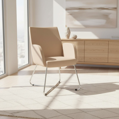 Design Stuhl Lehnstuhl Polster Stühle Luxus Textil Sessel Beige Burostuhl