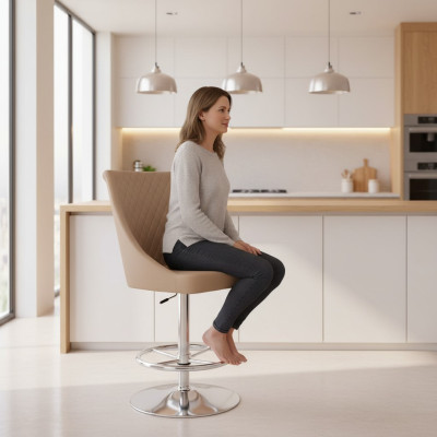 Modern Hochwertig Beige Stuhl Designer Barhocker Kunstleder Luxus Möbel neu