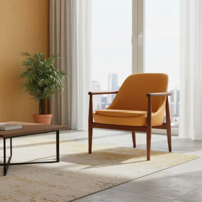 Designer Orange Polster Stuhl Esszimmerstühle Holzgestell Einsitzer