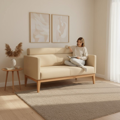 Beiges Büro Sofa Designer 2-Sitzer Polstercouch Kunstleder Luxus Couchen