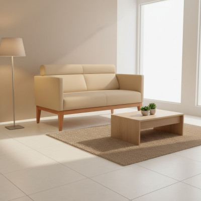 Beiges Büro Sofa Designer 2-Sitzer Polstercouch Kunstleder Luxus Couchen