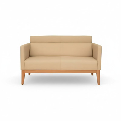 Beiges Büro Sofa Designer 2-Sitzer Polstercouch Kunstleder Luxus Couchen