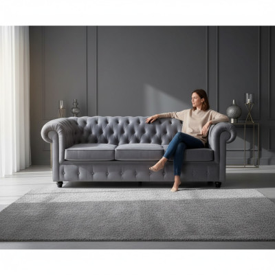 Chesterfield Grauer Dreisitzer Luxus Couch Designer Wohnzimmer Sofa