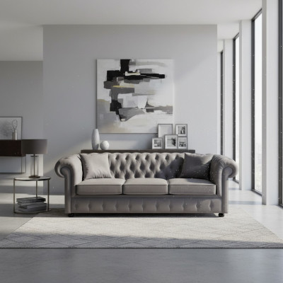 Chesterfield Grauer Dreisitzer Luxus Couch Designer Wohnzimmer Sofa