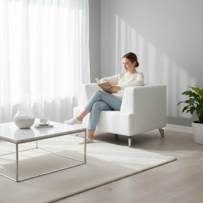 Weißer Sessel Fernsehsessel Lounge Einsitzer Wohnzimmer Club Relaxsessel