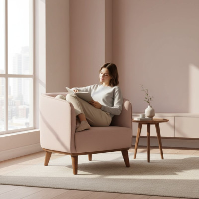Beiger Sessel Polster Wohnzimmer Einsitzer Designer Lounge Relaxsessel