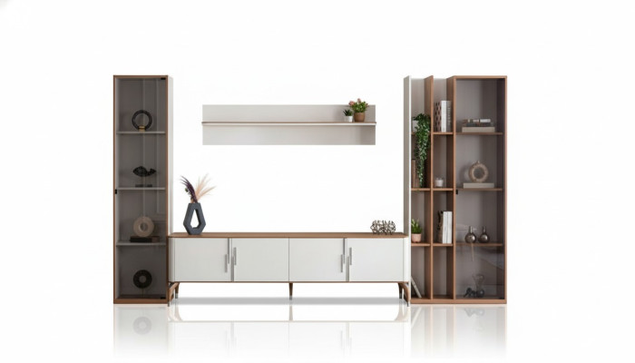 Wohnzimmer Wohnwand TV-Ständer Regal Luxus Design Set 4 tlg Modern Möbel Neu