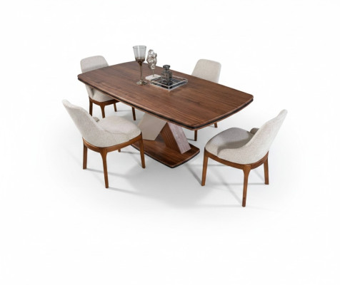 Braun-Graue Esszimmer Garnitur Luxus Esstisch 4x Stühle Essgruppe Set