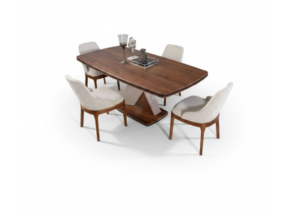 Braun-Graue Esszimmer Garnitur Luxus Esstisch 4x Stühle Essgruppe Set