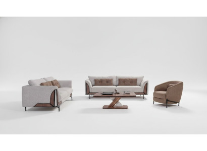 Braun-Graue Sofagarnitur 3+3+1 Couchtisch Komplettes Wohnzimmer Set