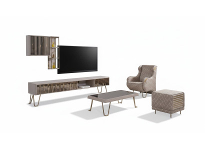 TV Ständer RTV Wandregale Couchtisch Beige Metall Modern Wohnzimmer Set 3tlg