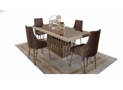 Luxus Esszimmer set Esstisch 4x Stühle Metall Stuhl Textil Essgruppe Garnitur