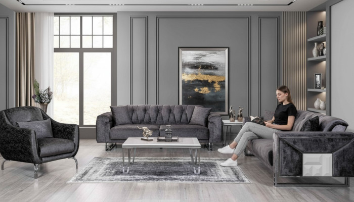Sofagarnitur 3+3+1 Sitzer Couchtisch Beistelltisch Modern Schwarz Komplett neu