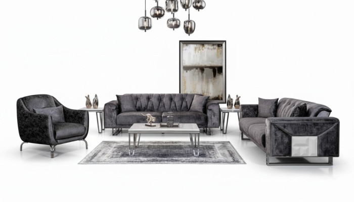 Sofagarnitur 3+3+1 Sitzer Couchtisch Beistelltisch Modern Schwarz Komplett neu