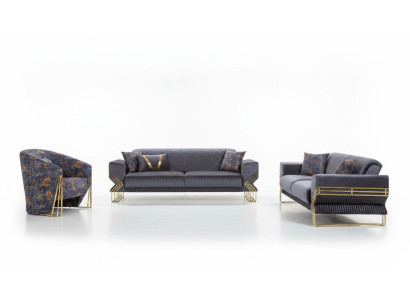 Hellblaues Wohnzimmer Set Designer 3-Sitzer Luxuriöser Sessel Couchtisch