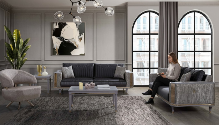 Graue Wohnzimmer Garnitur Designer Sofas Luxus Couchtisch Beistelltisch