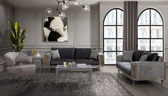 Graue Wohnzimmer Garnitur Designer Sofas Luxus Couchtisch Beistelltisch
