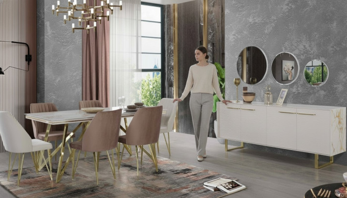 Exklusive Esszimmer Möbel Designer Edelstahl Garnitur Esstisch Stühle