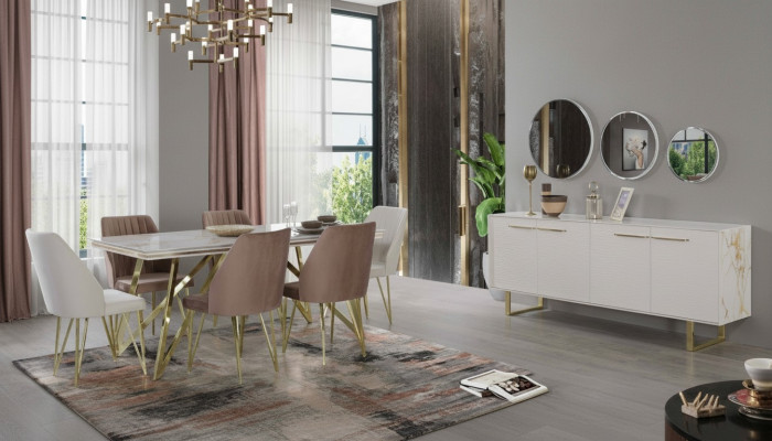 Exklusive Esszimmer Möbel Designer Edelstahl Garnitur Esstisch Stühle