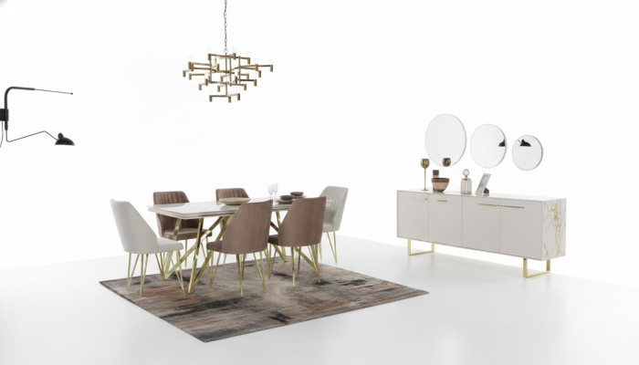 Exklusive Esszimmer Möbel Designer Edelstahl Garnitur Esstisch Stühle