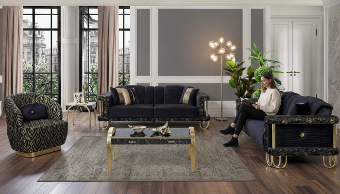 Exklusive Wohnzimmer Polster Couchgarnitur x2 Textil Sofas 1-Sitzer 3tlg