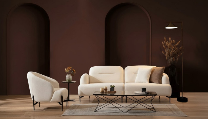 Weiße Wohnzimmer Designer Garnitur 3 Sitzer Polster Sessel 2tlg Set Neu