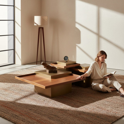 Moderner Brauner Couchtisch Set Wohnzimmer Holz Kaffeetisch Luxus set