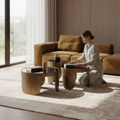 Luxuriöse Couchtisch Garnitur Designer 3x Kaffeetische Rundtisch Set