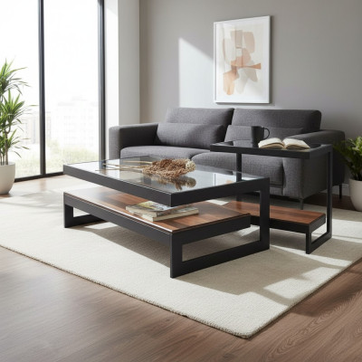 Exklusives Couchtisch-Set Beistelltisch Glastisch Wohnzimmer Kaffeetisch