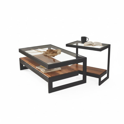 Exklusives Couchtisch-Set Beistelltisch Glastisch Wohnzimmer Kaffeetisch