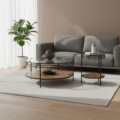 Modernes Couchtisch-Set Designer Rundtisch Glastisch Kaffeetisch 2tlg
