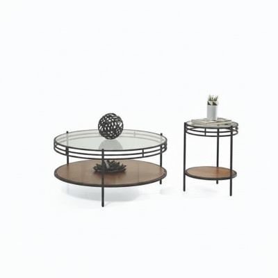 Modernes Couchtisch-Set Designer Rundtisch Glastisch Kaffeetisch 2tlg