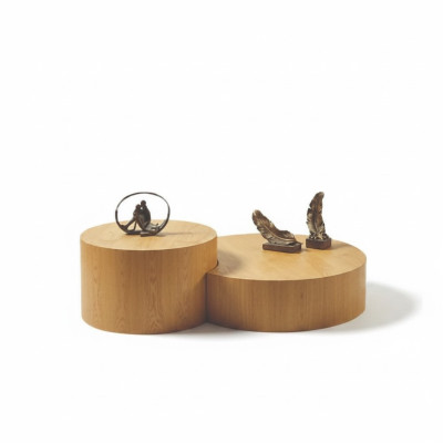 Hellbrauner Couchtisch 2x Rundtische Designеr Kaffeetisch Beistelltisch
