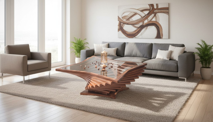 Exklusiver Goldener Couchtisch Wohnzimmer Sofatisch Edler Glastisch