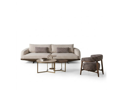 Wohnzimmer Sitzgarnitur Graues L-Form Sofa Brauner Hocker Luxus Möbel